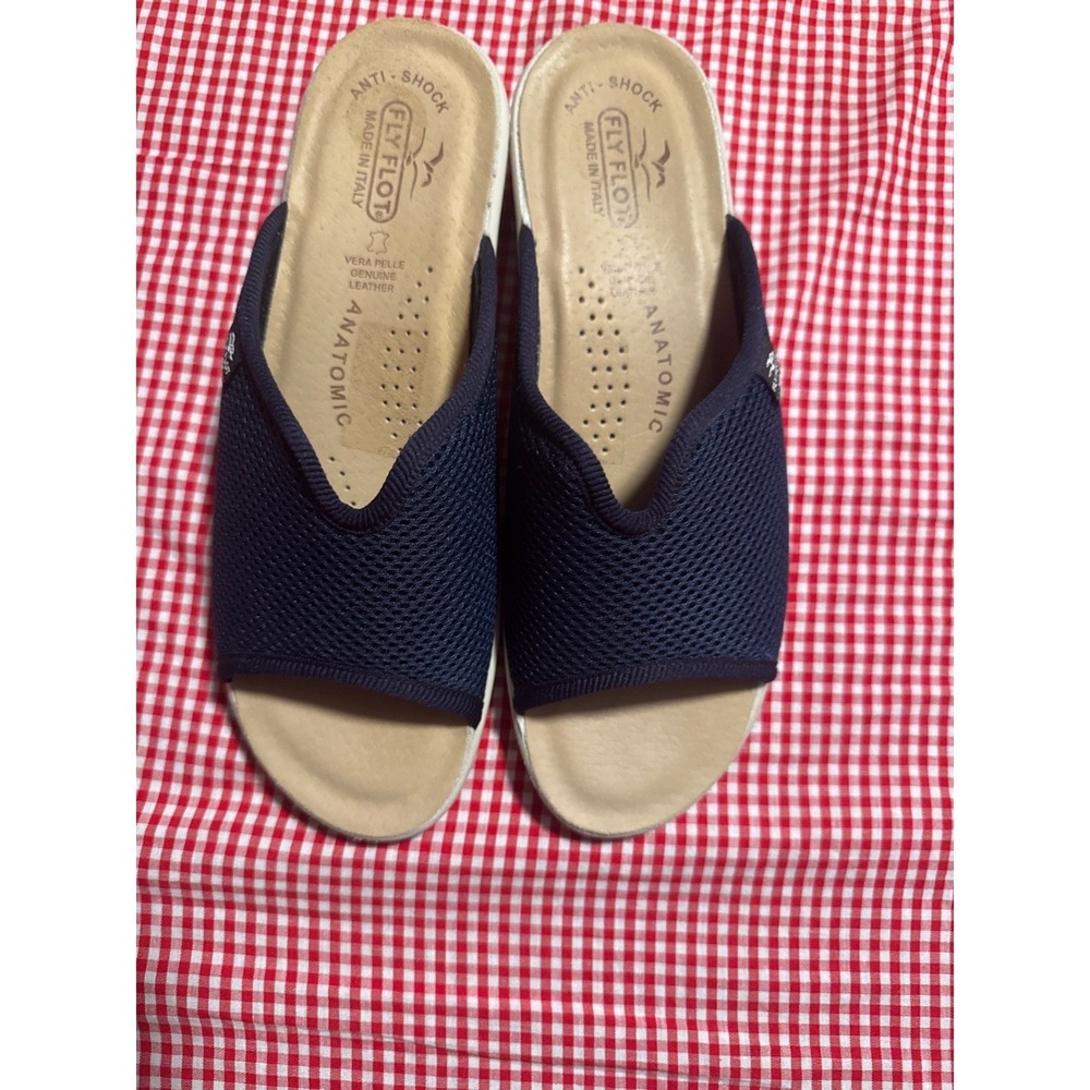Fly Flot Women Blue Mesh Slides Sandals Comfort Anatomic Made Italy Size 39